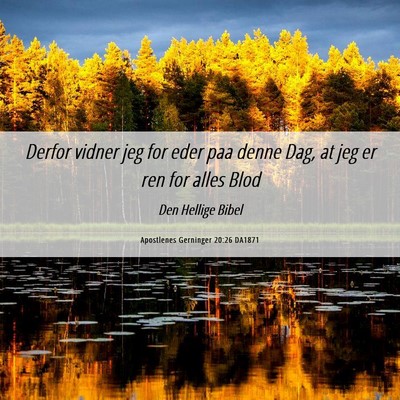 Picture 06 - Apostlenes Gerninger 20:26 DA1871 - Derfor vidner jeg for eder paa denne Dag, at jeg - Bible Verse Picture