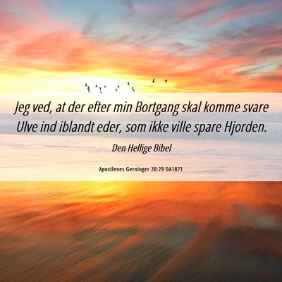 Picture 06 - Apostlenes Gerninger 20:29 DA1871 - Jeg ved, at der efter min Bortgang skal komme - Bible Verse Picture