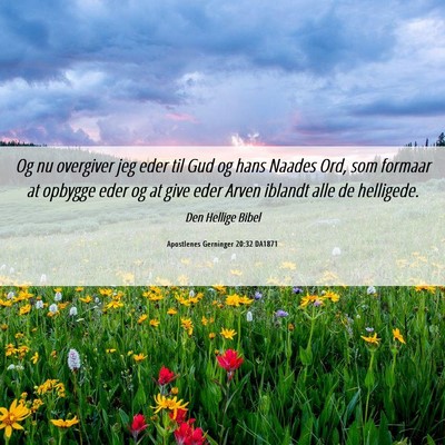 Picture 06 - Apostlenes Gerninger 20:32 DA1871 - Og nu overgiver jeg eder til Gud og hans Naades - Bible Verse Picture