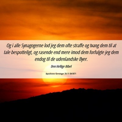 Picture 06 - Apostlenes Gerninger 26:11 DA1871 - Og i alle Synagogerne lod jeg dem ofte straffe og - Bible Verse Picture