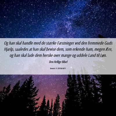 Picture 06 - Daniel 11:39 DA1871 - Og han skal handle med de stærke Fæstninger ved - Bible Verse Picture