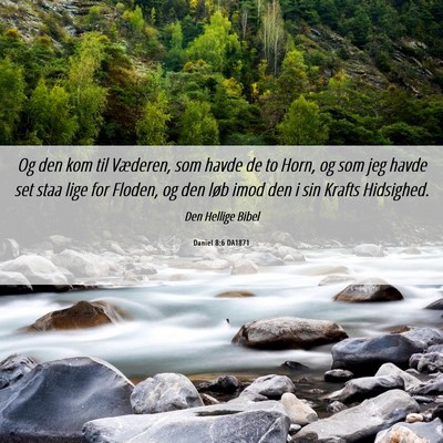 Picture 06 - Daniel 8:6 DA1871 - Og den kom til Væderen, som havde de to Horn, og - Bible Verse Picture