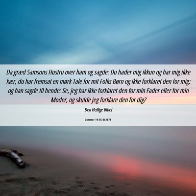 Picture 06 - Dommer 14:16 DA1871 - Da græd Samsons Hustru over ham og sagde: Du - Bible Verse Picture