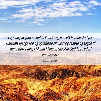 Picture 06 - Dommer 9:7 DA1871 - Og man gav Jotham det til Kende, og han gik hen - Bible Verse Picture