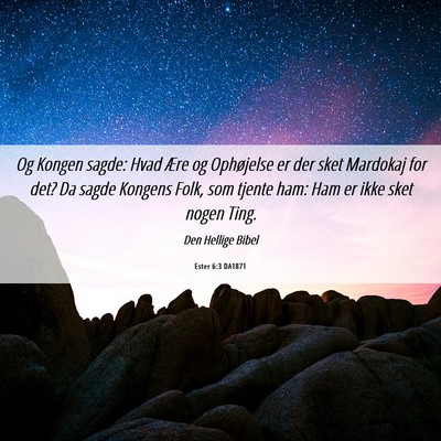 Picture 06 - Ester 6:3 DA1871 - Og Kongen sagde: Hvad Ære og Ophøjelse er der - Bible Verse Picture