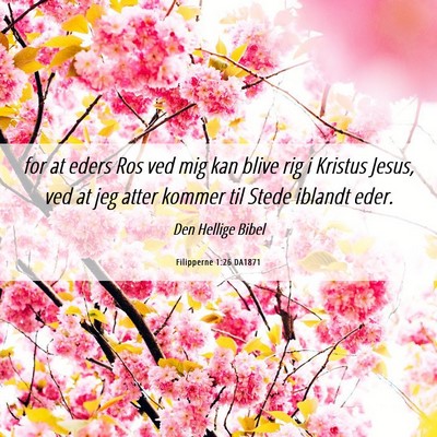 Picture 06 - Filipperne 1:26 DA1871 - for at eders Ros ved mig kan blive rig i Kristus - Bible Verse Picture