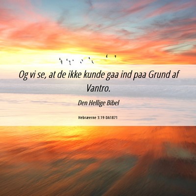 Picture 06 - Hebræerne 3:19 DA1871 - Og vi se, at de ikke kunde gaa ind paa Grund af - Bible Verse Picture