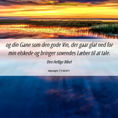 Picture 06 - Højsangen 7:9 DA1871 - og din Gane som den gode Vin, der gaar glat ned - Bible Verse Picture