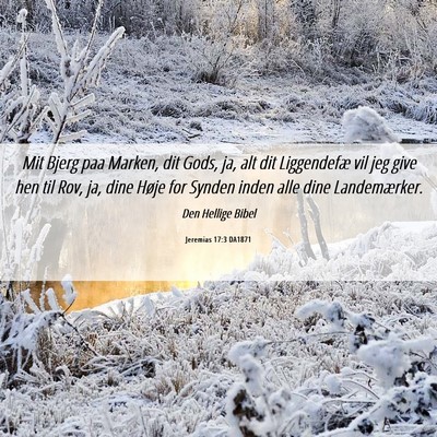 Picture 06 - Jeremias 17:3 DA1871 - Mit Bjerg paa Marken, dit Gods, ja, alt dit - Bible Verse Picture