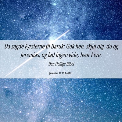 Picture 06 - Jeremias 36:19 DA1871 - Da sagde Fyrsterne til Baruk: Gak hen, skjul dig, - Bible Verse Picture