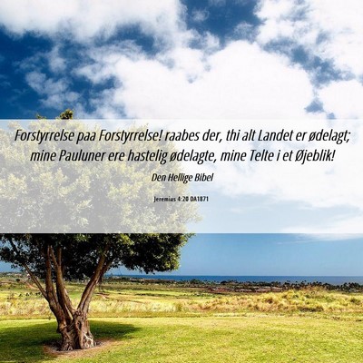 Picture 06 - Jeremias 4:20 DA1871 - Forstyrrelse paa Forstyrrelse! raabes der, thi - Bible Verse Picture