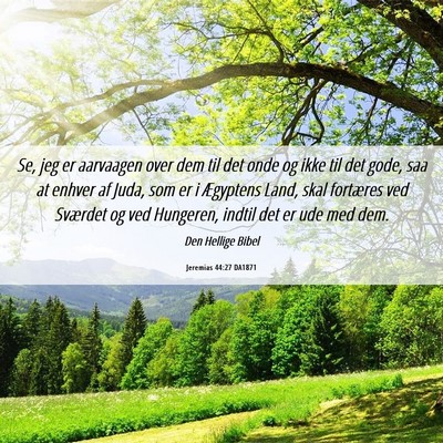 Picture 06 - Jeremias 44:27 DA1871 - Se, jeg er aarvaagen over dem til det onde og - Bible Verse Picture