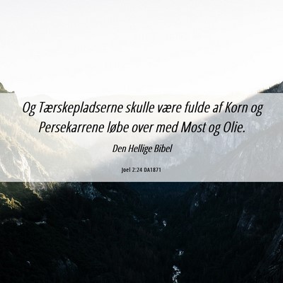 Picture 06 - Joel 2:24 DA1871 - Og Tærskepladserne skulle være fulde af Korn og - Bible Verse Picture