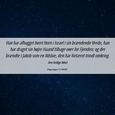 Picture 06 - Klagesangene 2:3 DA1871 - Han har afhugget hvert Horn i Israel i sin - Bible Verse Picture
