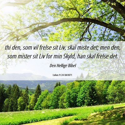 Picture 06 - Lukas 9:24 DA1871 - thi den, som vil frelse sit Liv, skal miste det; - Bible Verse Picture