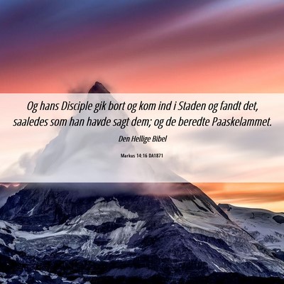 Picture 06 - Markus 14:16 DA1871 - Og hans Disciple gik bort og kom ind i Staden og - Bible Verse Picture