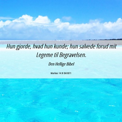 Picture 06 - Markus 14:8 DA1871 - Hun gjorde, hvad hun kunde; hun salvede forud mit - Bible Verse Picture