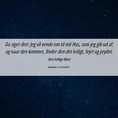 Picture 06 - Matthæus 12:44 DA1871 - Da siger den: Jeg vil vende om til mit Hus, som - Bible Verse Picture