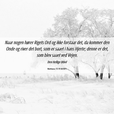 Picture 06 - Matthæus 13:19 DA1871 - Naar nogen hører Rigets Ord og ikke forstaar - Bible Verse Picture