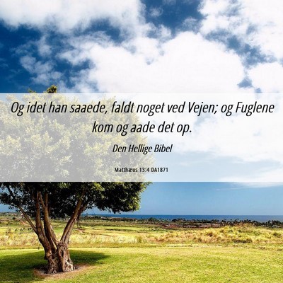 Picture 06 - Matthæus 13:4 DA1871 - Og idet han saaede, faldt noget ved Vejen; og - Bible Verse Picture