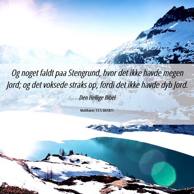 Picture 06 - Matthæus 13:5 DA1871 - Og noget faldt paa Stengrund, hvor det ikke havde - Bible Verse Picture