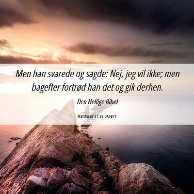Picture 06 - Matthæus 21:29 DA1871 - Men han svarede og sagde: Nej, jeg vil ikke; men - Bible Verse Picture
