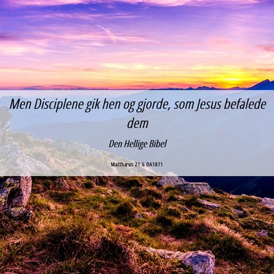 Picture 06 - Matthæus 21:6 DA1871 - Men Disciplene gik hen og gjorde, som Jesus - Bible Verse Picture
