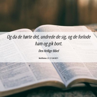 Picture 06 - Matthæus 22:22 DA1871 - Og da de hørte det, undrede de sig, og de - Bible Verse Picture
