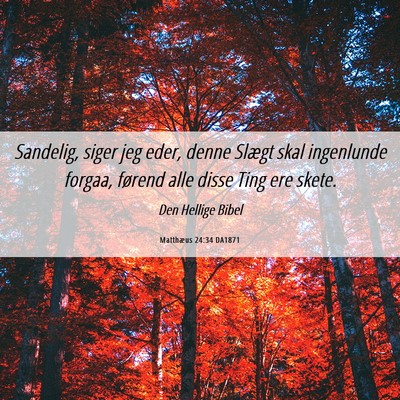Picture 06 - Matthæus 24:34 DA1871 - Sandelig, siger jeg eder, denne Slægt skal - Bible Verse Picture