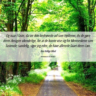 Picture 06 - Matthæus 6:16 DA1871 - Og naar I faste, da ser ikke bedrøvede ud som - Bible Verse Picture