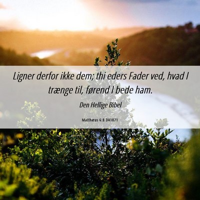Picture 06 - Matthæus 6:8 DA1871 - Ligner derfor ikke dem; thi eders Fader ved, hvad - Bible Verse Picture