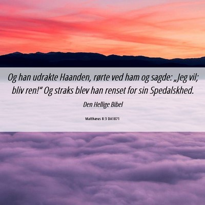 Picture 06 - Matthæus 8:3 DA1871 - Og han udrakte Haanden, rørte ved ham og sagde: - Bible Verse Picture