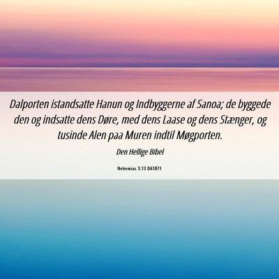Picture 06 - Nehemias 3:13 DA1871 - Dalporten istandsatte Hanun og Indbyggerne af - Bible Verse Picture