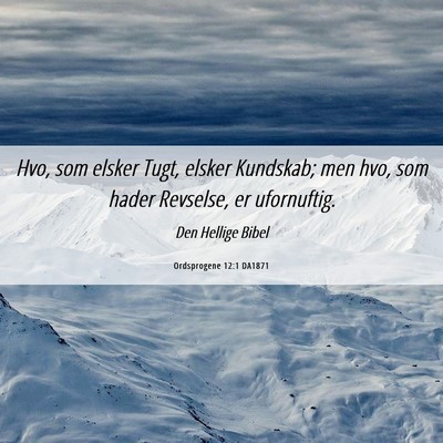 Picture 06 - Ordsprogene 12:1 DA1871 - Hvo, som elsker Tugt, elsker Kundskab; men hvo, - Bible Verse Picture