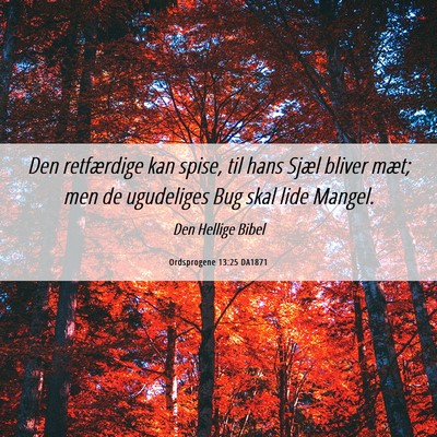 Picture 06 - Ordsprogene 13:25 DA1871 - Den retfærdige kan spise, til hans Sjæl bliver - Bible Verse Picture