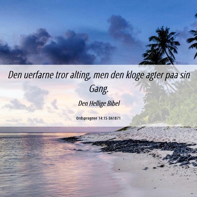 Picture 06 - Ordsprogene 14:15 DA1871 - Den uerfarne tror alting, men den kloge agter paa - Bible Verse Picture