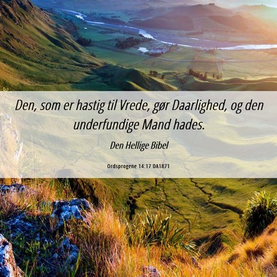 Picture 06 - Ordsprogene 14:17 DA1871 - Den, som er hastig til Vrede, gør Daarlighed, og - Bible Verse Picture