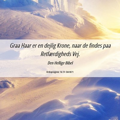 Picture 06 - Ordsprogene 16:31 DA1871 - Graa Haar er en dejlig Krone, naar de findes paa - Bible Verse Picture
