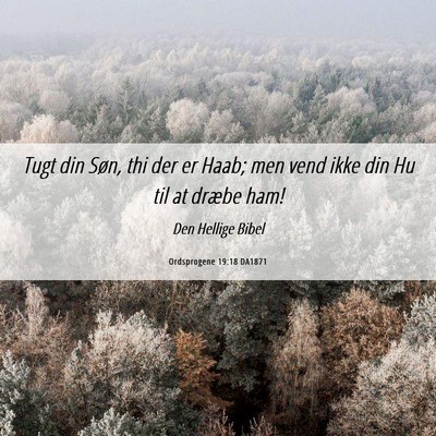 Picture 06 - Ordsprogene 19:18 DA1871 - Tugt din Søn, thi der er Haab; men vend ikke din - Bible Verse Picture