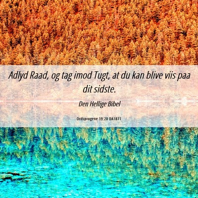Picture 06 - Ordsprogene 19:20 DA1871 - Adlyd Raad, og tag imod Tugt, at du kan blive - Bible Verse Picture