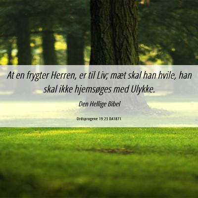 Picture 06 - Ordsprogene 19:23 DA1871 - At en frygter Herren, er til Liv; mæt skal han - Bible Verse Picture