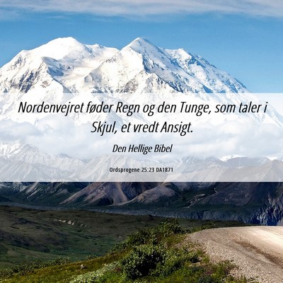 Picture 06 - Ordsprogene 25:23 DA1871 - Nordenvejret føder Regn og den Tunge, som taler - Bible Verse Picture