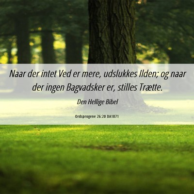 Picture 06 - Ordsprogene 26:20 DA1871 - Naar der intet Ved er mere, udslukkes Ilden; og - Bible Verse Picture