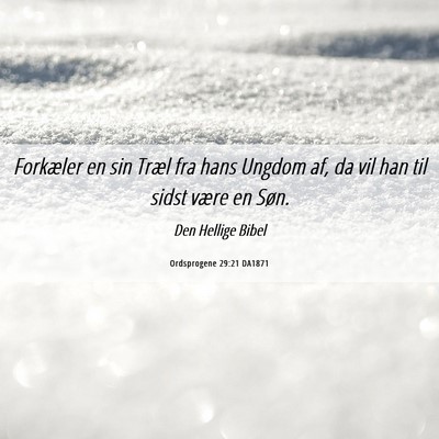 Picture 06 - Ordsprogene 29:21 DA1871 - Forkæler en sin Træl fra hans Ungdom af, da vil - Bible Verse Picture