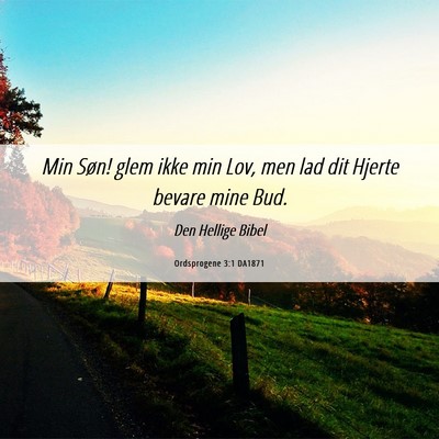 Picture 06 - Ordsprogene 3:1 DA1871 - Min Søn! glem ikke min Lov, men lad dit Hjerte - Bible Verse Picture