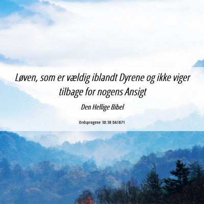 Picture 06 - Ordsprogene 30:30 DA1871 - Løven, som er vældig iblandt Dyrene og ikke - Bible Verse Picture