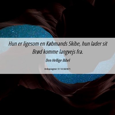 Picture 06 - Ordsprogene 31:14 DA1871 - Hun er ligesom en Købmands Skibe, hun lader sit - Bible Verse Picture