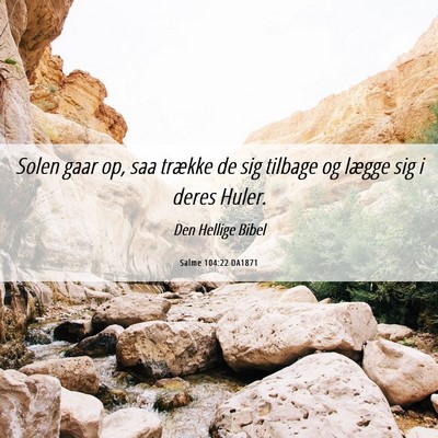 Picture 06 - Salme 104:22 DA1871 - Solen gaar op, saa trække de sig tilbage og - Bible Verse Picture