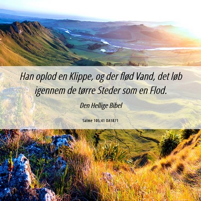 Picture 06 - Salme 105:41 DA1871 - Han oplod en Klippe, og der flød Vand, det løb - Bible Verse Picture