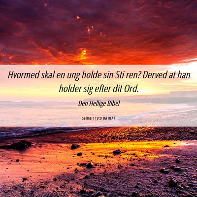 Picture 06 - Salme 119:9 DA1871 - Hvormed skal en ung holde sin Sti ren? Derved at - Bible Verse Picture